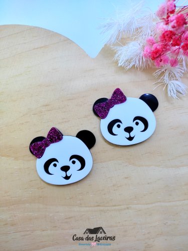Aplique Acrílico 4cm - Panda Lacinho - 2 Unidades