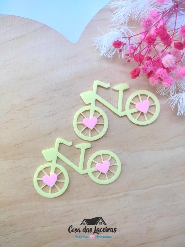 Aplique Acrílico 5cm - Bicicleta Amarela - 2 Unidades