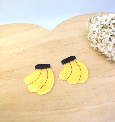 Aplique Acrílico Com Glitter - Banana - 2 Unidades