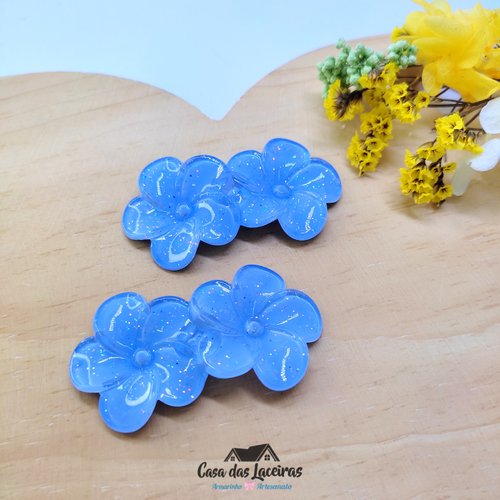 Aplique Acrílico - Flor Com Glitter Pervinca - 2 Unidades