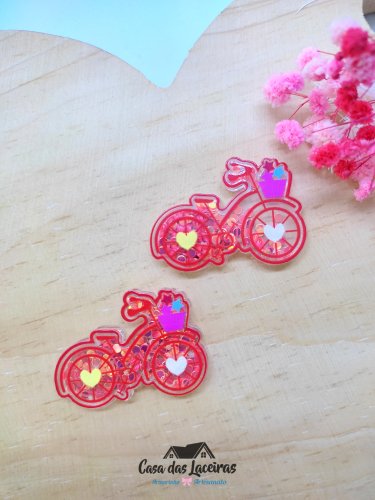 Aplique Acrílico Vazado 4cm - Bike Vermelha - 2 Unidades