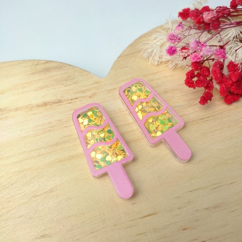 Aplique Acrílico Vazado 4cm - Picolé Rosa - 2 Unidades