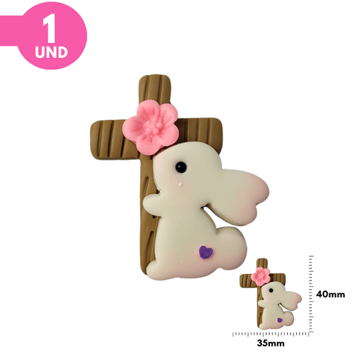 Aplique Biscuit - Coelho Abraçado Na Cruz - Unidade