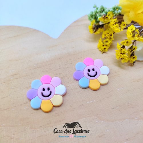 Aplique Emborrachado - Florzinha Sorriso Multicor - 2 Unidades