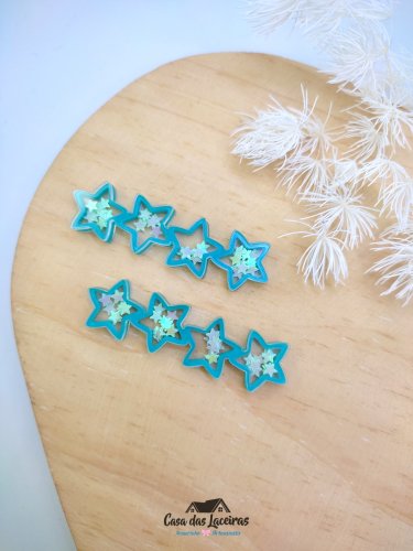 Aplique Hair Clip - Estrela Verde Água Escuro - 2 Unidades
