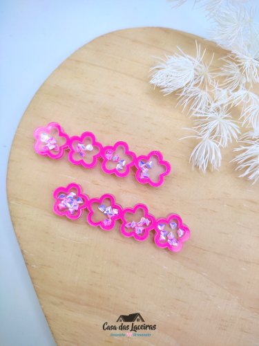 Aplique Hair Clip - Flor Pink - 2 Unidades