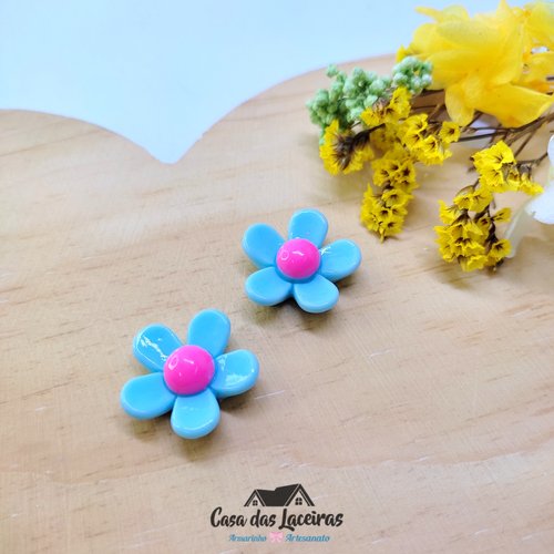 Aplique Resina - Flor Com Miolo Azul Bebê - 2 Unidades