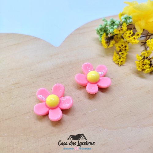 Aplique Resina - Flor Com Miolo Salmão - 2 Unidades