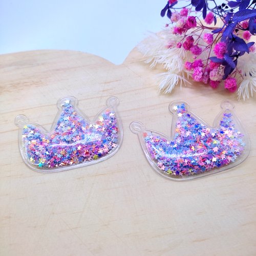 Aplique Silicone - Coroa Estrela Multicor 5,5cm - 2 Unidades