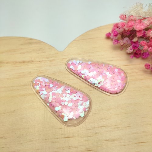 Aplique Silicone - Hair Clip Rosa Coração 5,5cm - 2 Unidades