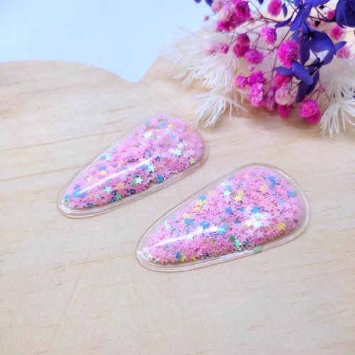 Aplique Silicone - Hair Clip Rosa Estrela 5,5cm - 2 Unidades