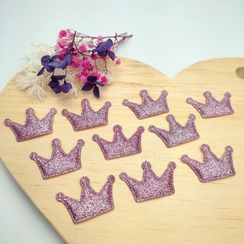 Aplique Tecido - Coroa Glitter Rosa - 10 Unidades