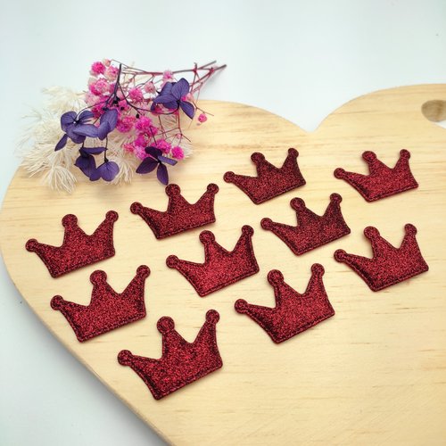 Aplique Tecido - Coroa Glitter Vermelho - 10 Unidades