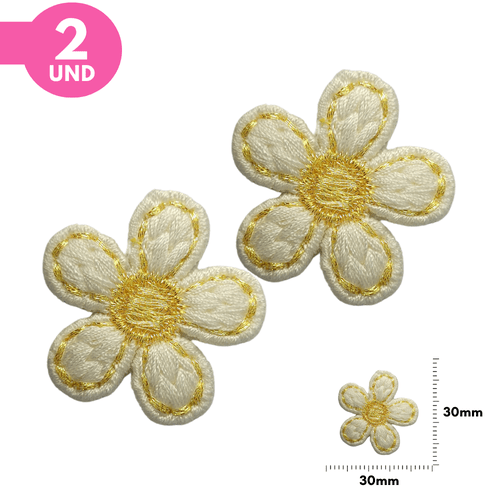 Aplique Tecido - Flor Bordada Branca - 2 Unidades