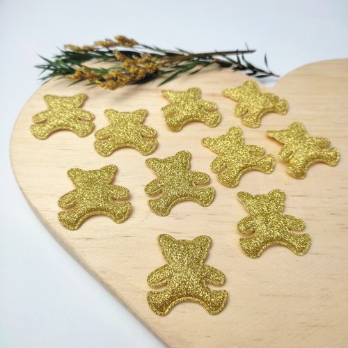 Aplique Tecido - Ursinho Glitter Dourado - 10 Unidades