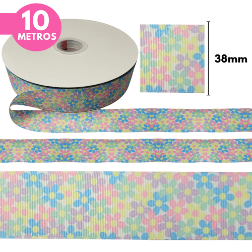 Fita Gorgurão Florida Yama 38mm - Cores Candy - 10 Metros