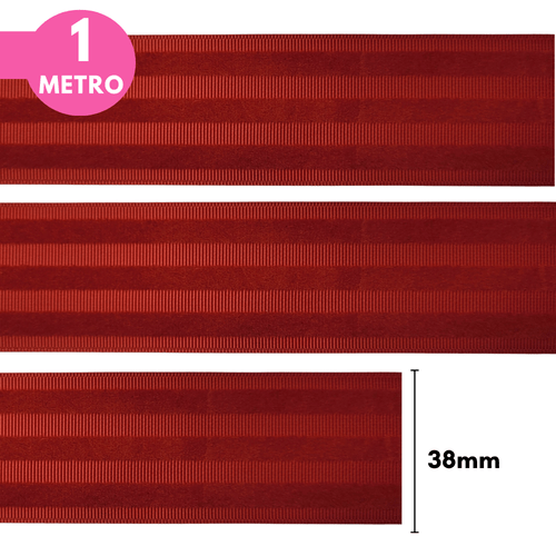 Fita Gorgurão Com Veludo Progresso 38mm - Vermelho - 1 Metro