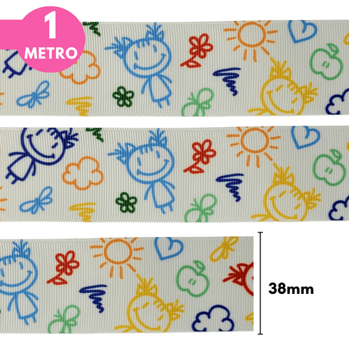 Fita Gorgurão Escolar 38mm - Desenho Infantil - 1 Metro