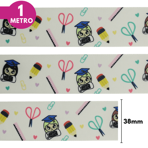 Fita Gorgurão Estampada 38mm - Escolar - 1 Metro
