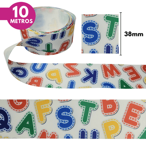 Fita Gorgurão Estampada 38mm - Letras - 10 Metros