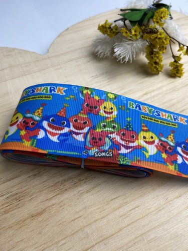 Fita Gorgurão Estampado - Baby Shark - 38mm -2 Metros