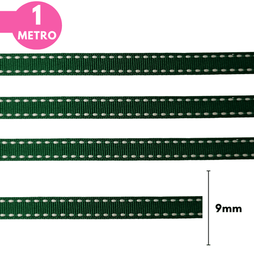 Fita Pespontada Yama 9mm - Verde Bandeira - 1 Metro