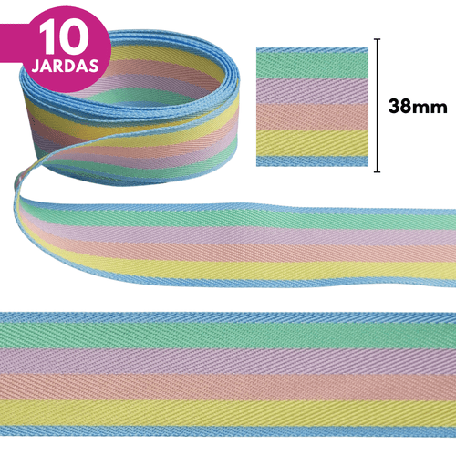 Fita Tecido Yama 38mm - Arco Íris Multicor - 10 Metros