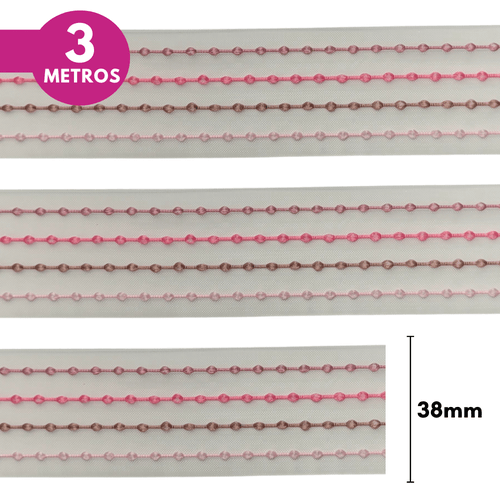 Fita voal pespontada 38mm - cores diversas - 3 metros