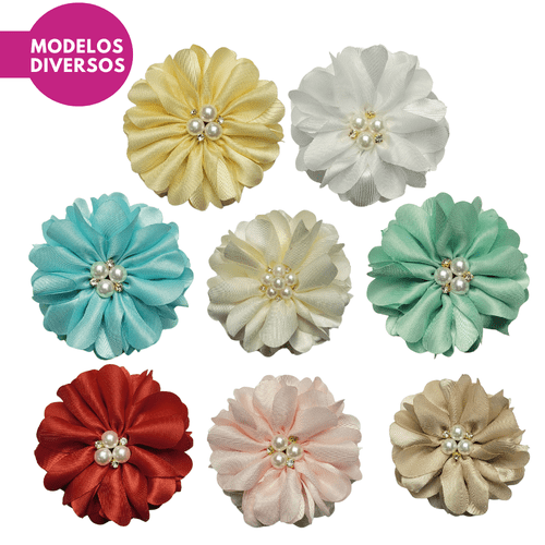 Flor Cetim Miolo Strass - Cores Diversas - Unidade
