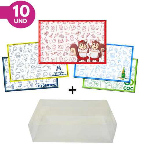 Kit 10 Papeletas Com 10 Caixas De Acetatos - Estampas Escolares - Unidade