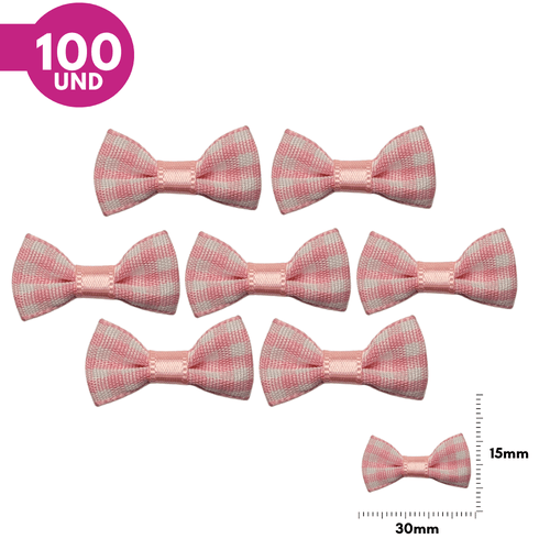 Mini Laço Xadrez Melaço - Rosa - 100 Unidades