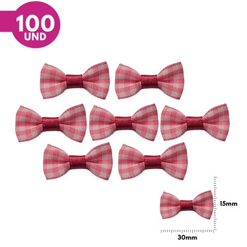 Mini Laço Xadrez Melaço - Pink - 100 unidades