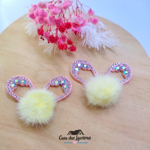 Orelha Meio Pom Pom - Rosa E Amarelo- 2 Unidades