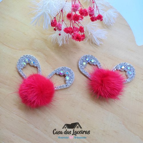 Orelha Meio Pom Pom - Vermelho E Branco - 2 Unidades